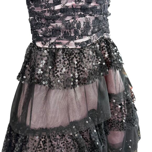 Masquerade Strapless Black Lace Pink Sweetheart Y2K Prom Dress Steampunk 11 / 12 - Picture 3 of 16